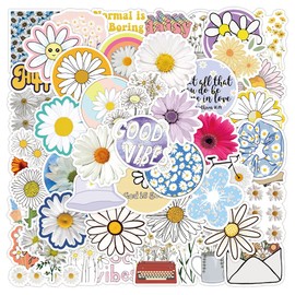 Pack of 50 Chrysanthemum Stickers Water Bottles Laptop Phone Guitar Skateboard Computer Suitcase Bicycle Daisy Vinyl Stickers Waterproof Aesthetic Stickers for Teenagers Children Adults