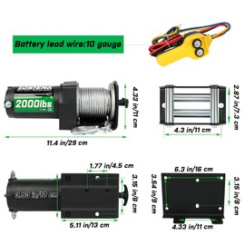 Zostera 2000lb Winch for ATV, with Steel Cable,ATV Winch with Wired Manual Remote Control Switch,IP65 Waterproof,with Mounting Plate,with Roller Fairlead&Hook