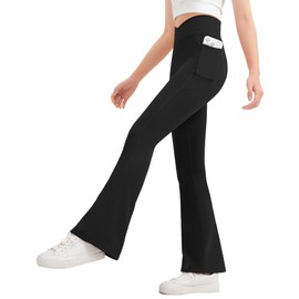 JOCMIC Girls Flare Leggings Kids Bell Bottom Pants Cross High Waisted Dance Yoga Flared Leggings Black 9-10 Years