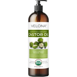 velona USDA Certified Organic Castor Oil - 8 Fl Oz | For Hair, Boost Eyelashes, Eyebrows | Cold pressed, Natural Oil, USP Grade | Hexane Free, Lash Serum, Caster…