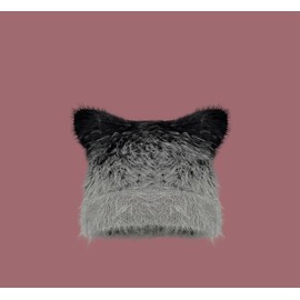Y2K Cat Ear Beanie Hats Fuzzy Winter Cute Knitted Cat Beanie Kawaii Slouchy Warm Crochet Skull Beanies Cap 2025 Black Grey