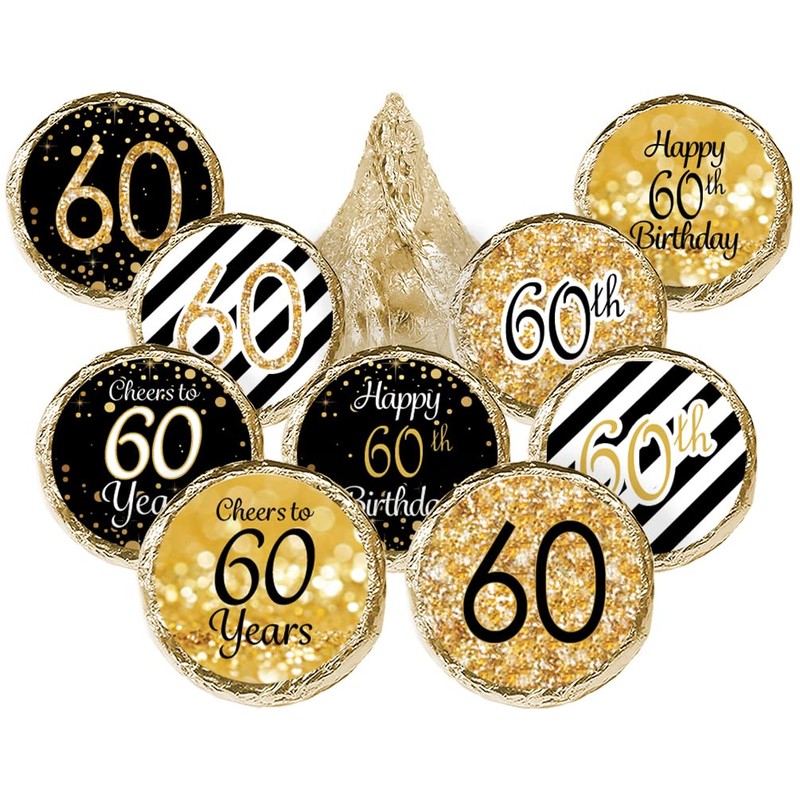 Black and Gold 60th Birthday Party Favor Stickers - 180