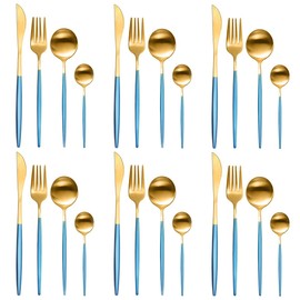 Juego De Cubiertos Para 6 Personas， Cubiertos Acero Inoxidable De 24 Piezas Incluye Cuchillos, Tenedores, Cucharas Espejo Pulido, Juego De Cubierto Para Cocina, Restaurante, Hotel , Apto Para El Lavavajillas (Plata)