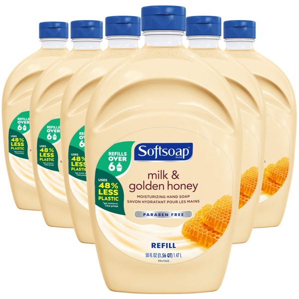 Softsoap Hand Soap Refill, Milk and Golden Honey, Bathroom Hand Soap in Bulk, Premium Scented Liquid Hand Soap, 300 Fluid Ounces Total (50oz bottle, Case of 6 Bottles)