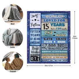 Julazy 15 Year Old Girl Boy Gifts for Birthday, Gifts for 15 Year Old Girls Boys 60"X50" Blanket, Quinceanera Gifts 15th Birthday Gift for Teen Girls Boys, 15th Birthday Decorations for Girls Boys