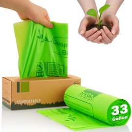 JENCENBIO Compost Bags 33 Gallon with Drawstring Tear Off 125 Liter Extra Thick 1.2 Mils Compostable Food Scrap Waste Bags with US BPI ASTM D6400 and Europe OK Compost Home Certified 20 Counts