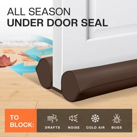 2 Pack Under Door Draft Stopper - Bottom Door Gap Filler & Seal - Fits 30” to 36” Door, Block Cold Air, Noise, Sound, Wind, Bugs, Easy to Install, Double Side Block, No Adhesive, Brown