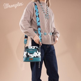 Wrangler Cow Print Crossbody Bag for Women Western Cross Body Purse with Signature Strap WG133-213LTQ