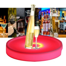 Round Bar Tray Changing Color LED Light Up Wine Bottle Coffee Table Décor Party Lounge Pub Serving Table Tray 16 inch Diameter with Remote Control