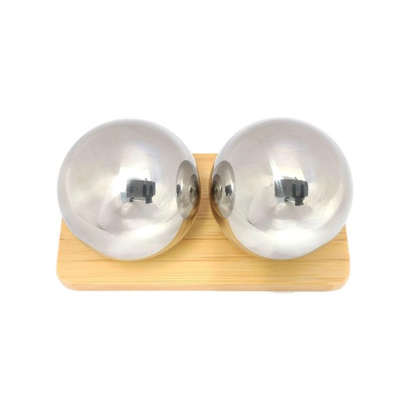 Top Chi 1.6 Inch Stainless Steel Chiming Baoding Balls with Bamboo Stand for Hand Therapy, Exercise, and Stress Relief