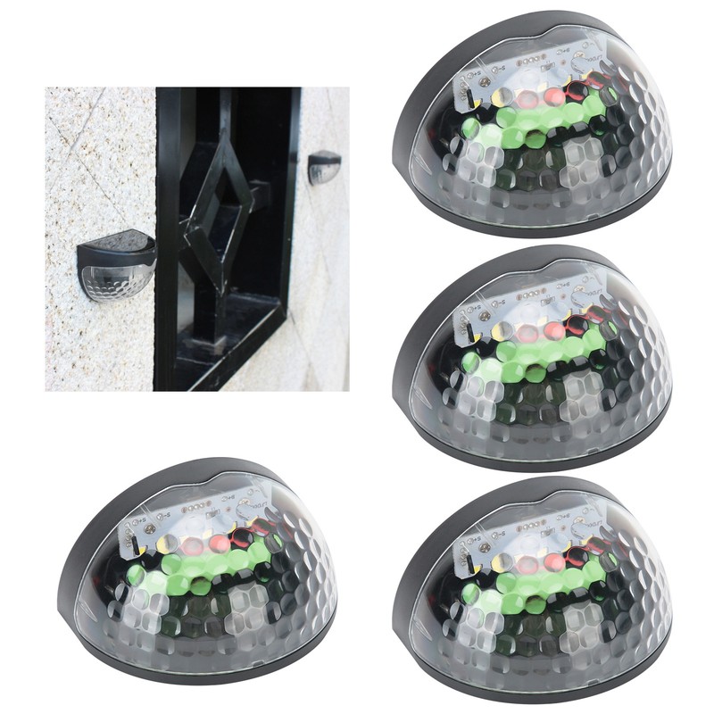 4Pcs Outdoor Waterproof Semicircle 6LED Solar Power Wall Lamp Black