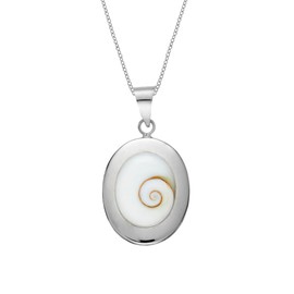 81stgeneration Women's 925 Sterling Silver Oval Set Shiva Eye Shell Pendant Necklace, 18"