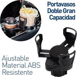 Bluelander Portavasos para Auto, Doble, Ajustable para Bebidas, Multifuncional, Compatibilidad Universal, Organizador de Celular, Gafas, Monedas, Color Negro