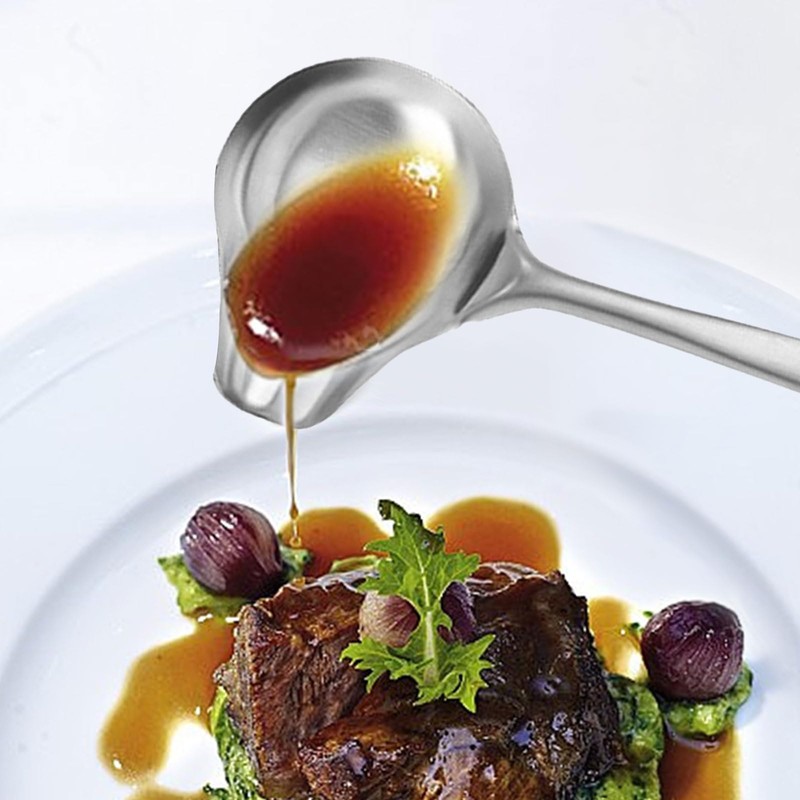 0XBIT Sauce Spoon, 2 Pieces Sauce Ladle with Pourer, Stainless