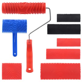Mardatt 8 Pcs Wood Graining Painting Tool Set, Rubber Empaistic Grain Pattern Roller with Handle, Household Wallpaper Roller Painter, Wall Texture Art Painting Tool Set for DIY Wall Room Decoration