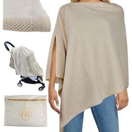 Peekaboo Knit Breathable Nursing Cover Up For Breastfeeding - Soft Organic Cotton & Cashmere Breast Feeding Covers For Women - Privacy Feature - Includes Mesh Laundry Bag (Beige)