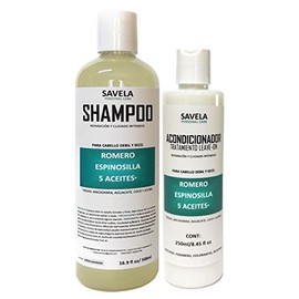 SHAMPOO Y ACONDICIONADOR CON ACEITE DE ROMERO, ESPINOSILLA Y 5 ACEITES, KIT PARA REPARACIÓN Y CUIDADO INTENSIVO. ARGAN, MACADAMIA, AGUACATE, COCO Y JO