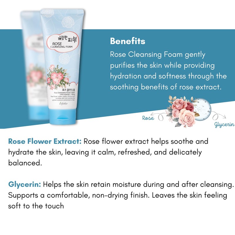 esfolio Rose Cleansing Foam – Gentle Daily Face Cleanser with