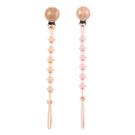 Pacifier Holder Set of 2 Wooden Girl Flower Pacifier Strap Clip [Lelimo] (Apricot & Baby Pink)