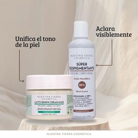 Nuestra Tierra Cosmetica Kit Despigmentante, Loción Super con Ácido Mandélico 10% y Lacto Renew Cream Mask, Tratamiento Facial y Corporal, 125ml + 100