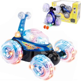 Haktoys Remote Control Stunt Car Radio Control Invincible Tornado Truck Rechargeable with Flashing Lights and Quiet Play Mode Tumbling and Spinning Action RC Car for Kids