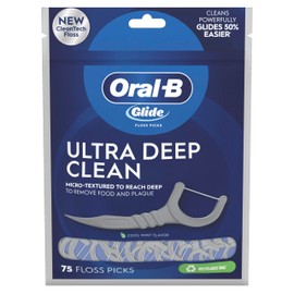 Oral-B Glide Ultra Deep Clean Floss Picks, Removes Food and Plaque, Cool Mint Flavor, 75 Floss Picks