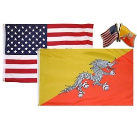 K's Novelties Wholesale Combo USA & Bhutan Country 2x3 2'x3' Flag & Friendship Crossed Lapel Pin