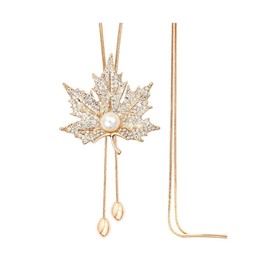Canadian Maple Leaf Pendant Necklace Crystal Fall Maple Leaves Long Chain Necklace Jewelry Gift for Women(A:gold)