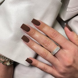 Matte Brown Press on Nails Medium Short Square,Xcreando Glue on Nails Solid Glossy Medium Nails Full Cover Acrylic Fake Nails for Women and Girls Daily Wear 24 Pcs