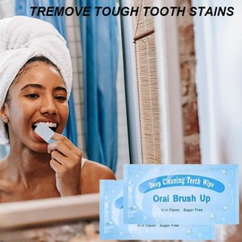 50Pcs Disposable Wipe Oral Finger Brush Up Teeth Cleaning Tools Teeth Whitening Strips for Oral Deep Cleaning Treatments (Light Blue)