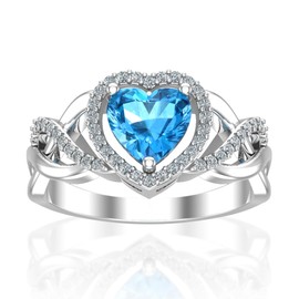 Belinda Jewelz - Heart Shaped Birthstone Ring, 7mm Cubic Zirconia Birthstone Rings for Women, 925 Sterling Silver Birthstone Rings, Promise Rings for Women, Swiss Blue Topaz, Size 5