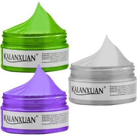 Set 3pcs Cera para Peinar Cabello Cambio Color Temporal Kalanxuan Hair Wax Cera de Cabello con Color Artificial Temporal Disfraz Cosplay tinte en crema (Verde/Morado/Plata)