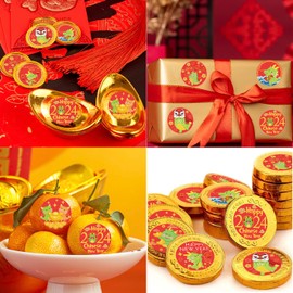 ELLZK Chinese New Year Candy Stickers for Chinese Lunar New Year Decorations 2025 Year of The Snake Round Candy Sticker Favors - Labels Fit Chocolate Candy (Cartoon)
