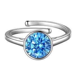 SEIHOP March Birthstone Adjustable Rings Silver Plated Birth Stone Open Ring Birthday Gifts Jewelry for Girls and Women KR0036M