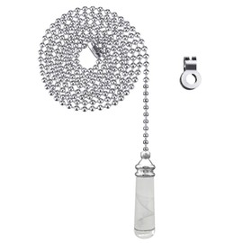NewZC Light Pull Chain Extension with Ball Chain 100 cm Length Bathroom Toilet Light/Ceiling Light Fan Switch/Blind Cord Pull Handle Weight Pull Cord - Chrome with Crystal Cylinder