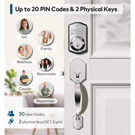 TEEHO TK001H Keyless Entry Door Lock with Handle Set, Electronic Deadbolt Keypad Door Lock with Code, Smart Locks for Front Door, Exterior Door Handle, Auto-Lock, Easy to Install, Satin Nickel
