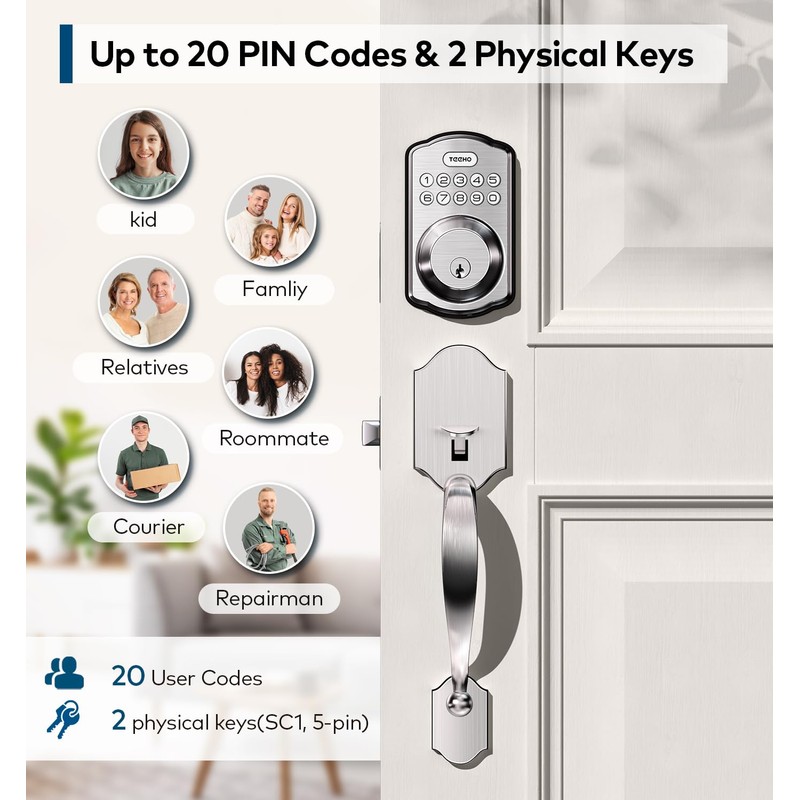 TEEHO TK001H Keyless Entry Door Lock with Handle Set, Electronic