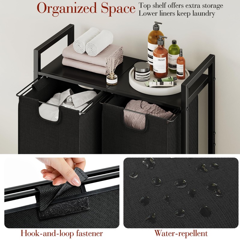 Kitstorack Laundry Basket Organizer, Laundry Hamper with Shelf & 2