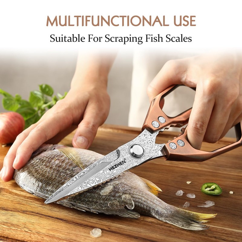 HEZHEN Damask Kitchen Scissors, Multifunctional Cooking Scissors, Saw Cut, 110
