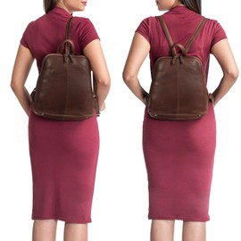 STILORD 'Calla' Leather Backpack Ladies Small Elegant City Daypack for Women Genuine Leather Vintage Rucksack Modern Women's Fashion Bag with Zipper, Colour:sila - Brown