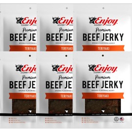 Enjoy Teriyaki Beef Jerky 3 oz (Pack of 6) | Traditional Style | USA Made | High Protein | Low Fat | Zero Trans Fat | No Preservatives | No MSG | No Nitrites | Resealable Bags