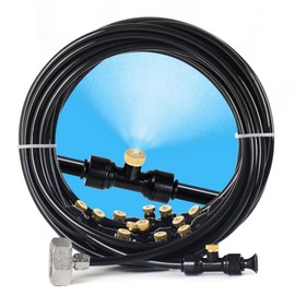 Bonviee Misters for Outside Patio, 100FT Misting Cooling System for Patio, 100FT (30M) Misting Line+28 Mist Nozzles+3/4" Brass Adapter, Pre-Assembled Garden & Greenhouse Watering System