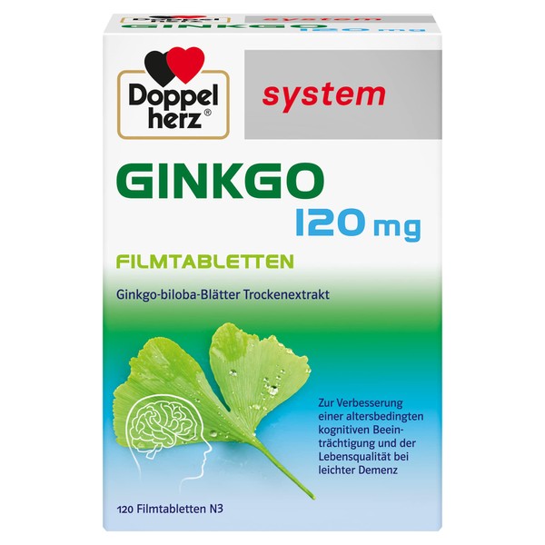 Doppelherz GINKGO 120 mg Filmtabletten – Zur Verbesserung einer altersbedingten kognitiven Beeinträchtigung und der Lebensqualität bei leichter Demenz – 120 Filmtabletten