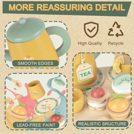 UCAMP Children's Wooden Tea Set, Wooden Toy, 23 Pieces Tea Service Children's Kitchen Accessories, Tea Service Play Kitchen Accessories, Tea Party Wooden Toy for Children, Tea Party Play Kitchen Role