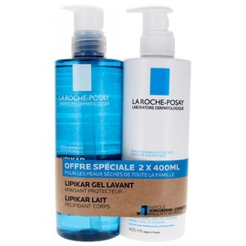 La Roche-Posay Lipikar Gel Lavant Apaisant Protecteur 400 ml + Lait Relipidant Corps Anti-Dessèchement 48H 400 ml Special Offer