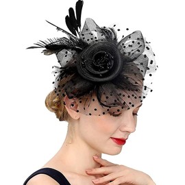 KalluliCC Black Fascinators Hat for Women Tea Party,Tea Party Hats with Mesh Ribbons Feathers for Women，Black Mesh Wedding Headbands for Women and Girls
