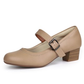 Ortho+rest Women Mary Janes Heels for Bunions Chunky Low Heels Court Shoes （8,Beige