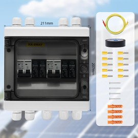 KERWINN Solar Panel Disconnect Switch,40A 1000V RV Circuit Breaker Box with PV Surge Protector IP65 Waterproof 2 String 2 in 2 Out PV Combiner Box for Solar Panel