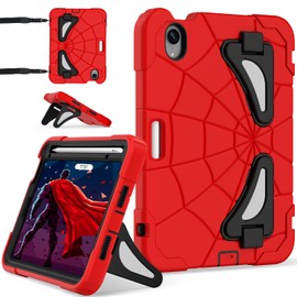 Nitupai Case for iPad mini 7 (A17 Pro) 2024, iPad mini 6 Case 2021, 8.3-Inch Kids Friendly Shockproof Cover with Kickstand Shoulder Strap Pen Holder Support Pencil Pro & Pencil USB-C, Red Black
