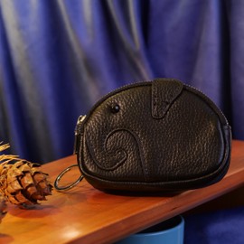 BAWAKO Elephant Leather Coin Purse Key Bag Coin Purse Coin Purse Small Purse Coin Purse Coin Purse Coin Purse Coin Purse Coin Purse, black, Wallet